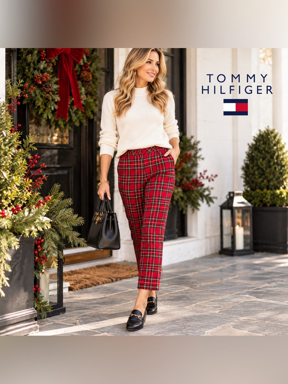 Tommy Hilfiger Red Tartan Plaid Hampton Ankle Trouser Pants Size 10 Holiday
